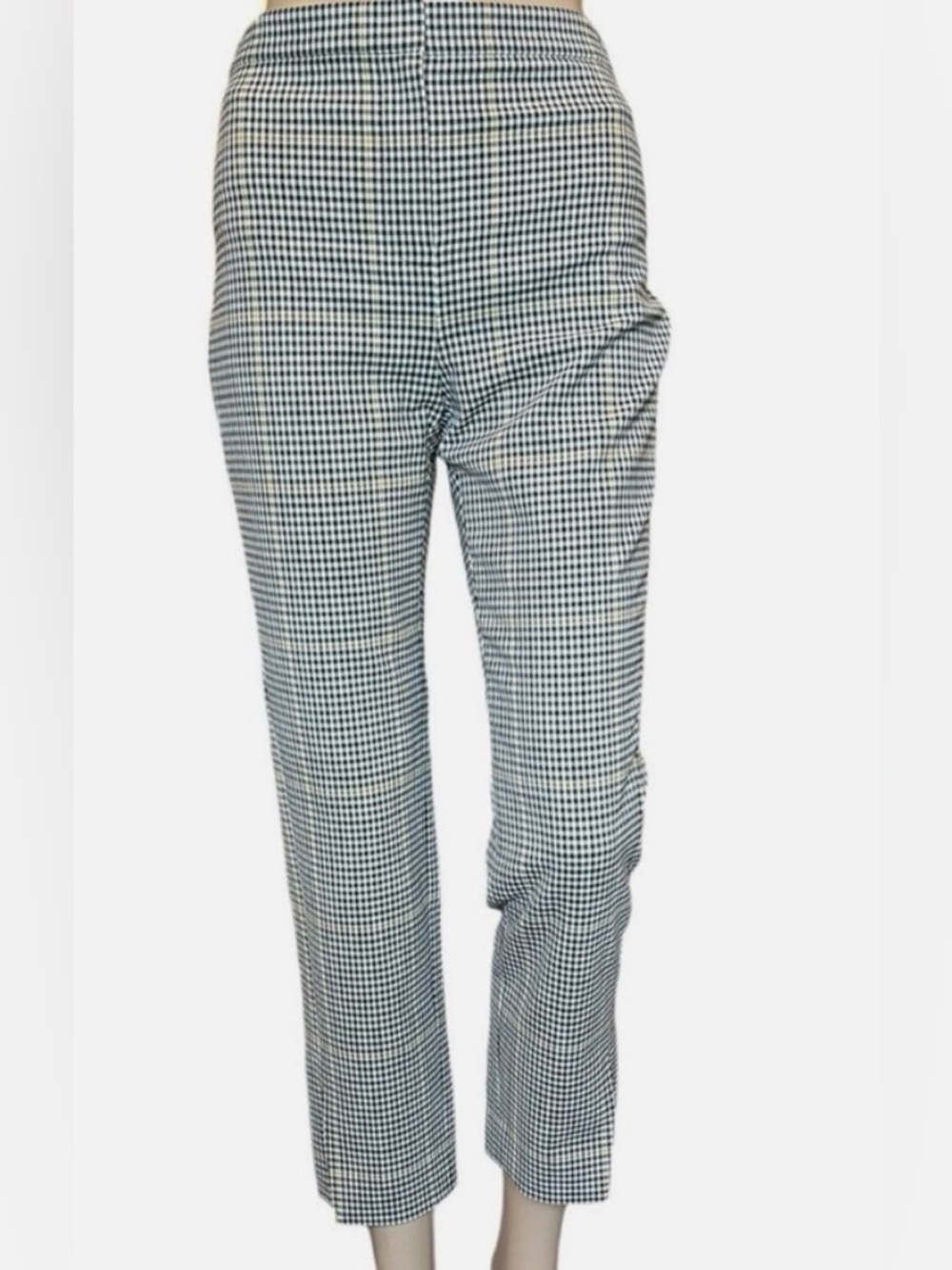 Theory Black and White Houndstooth Slim Dress Pants with Ankle Slits